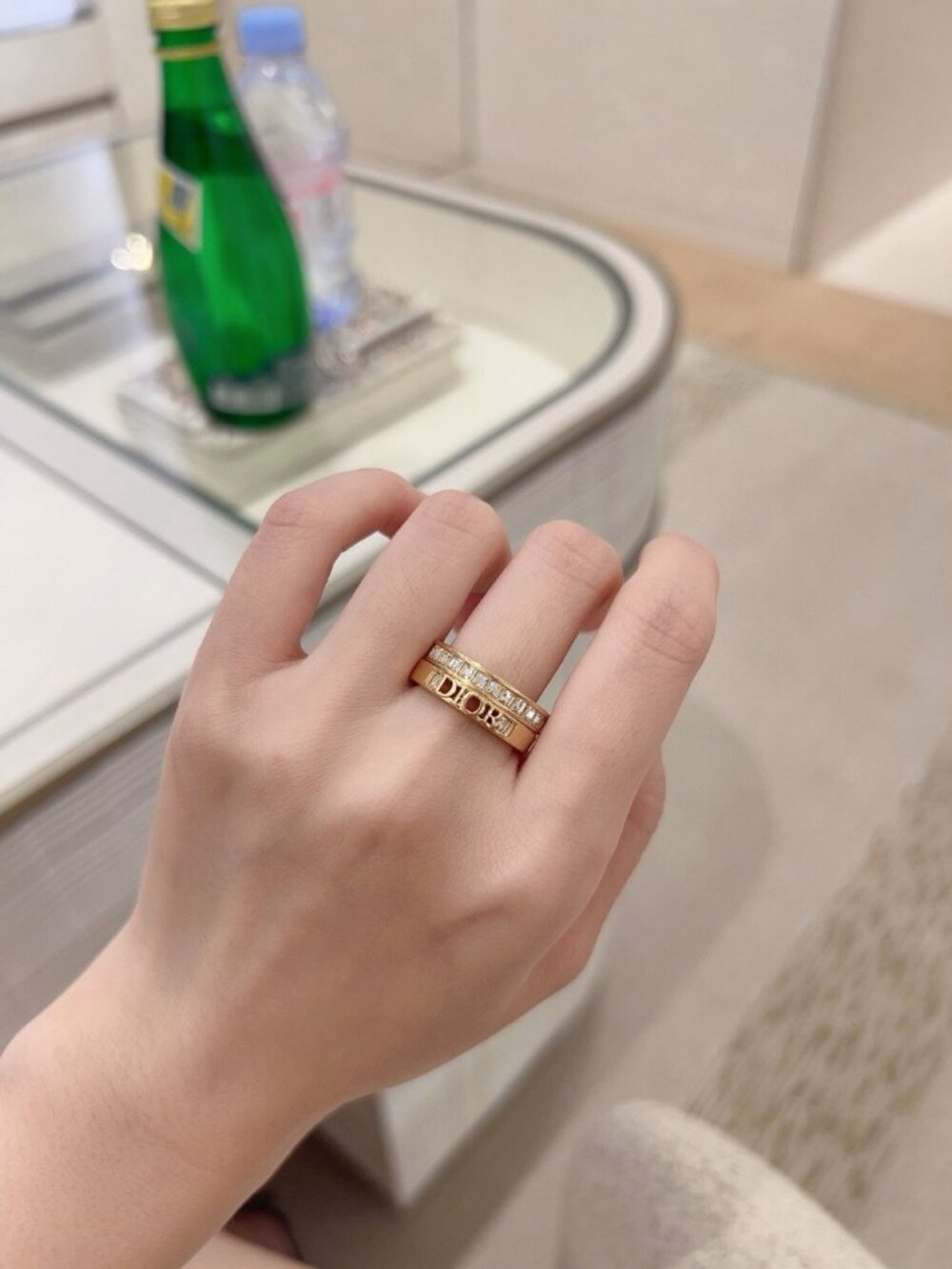 Dior Gold-Tone Crystal Pavé & DIOR Lettering Ring Set of 2